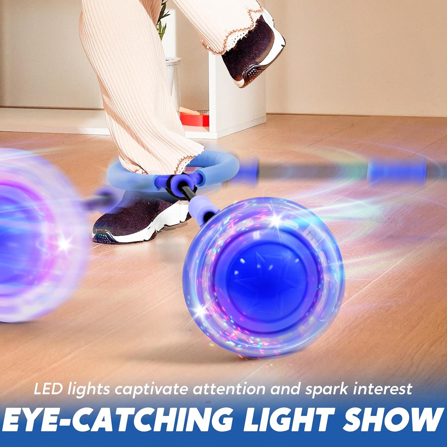 JOYIN Blue Ankle Skip Ball with Flashing Lights, Toy for Kids Indoor & Outdoor, Flashing Swing Ball Foldable Sports Toy, Birthday Gifts for Kids 3 4 5 +