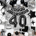 40th Birthday Decorations for Men Women, Black Silver Happy Birthday Party Decorations， 40 Year Old Party Supplies with Number 40 Balloons, Banner, Fringe Curtains Kit