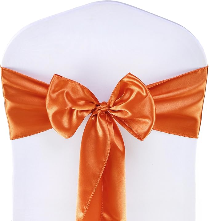 MDS Pack of 75 PCS Satin Chair Sashes Charmeuse Sateen Dining Chair Bows Ribbon Ties Back Sash for Wedding Party Birthday Home Hotel Restaurant Banquet Decoration (7 x 108 Inch, Brunt Orange)