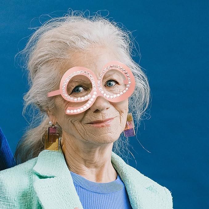 90th Birthday Glasses - 6 Pairs Rose Gold 90 Years Old Glasses with Rhinestones Frame, Funny Plastic Costume Photo Booth Props for 90th Anniversary Party Decorations