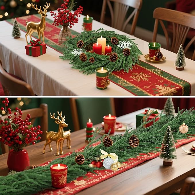 Artificial Norfolk Pine Garlands,Real Touch Artificial Greenery Garland for Table, Mantle, Wall,Indoor Outdoor Holiday Winter Christmas Decorations (4, 6FT)