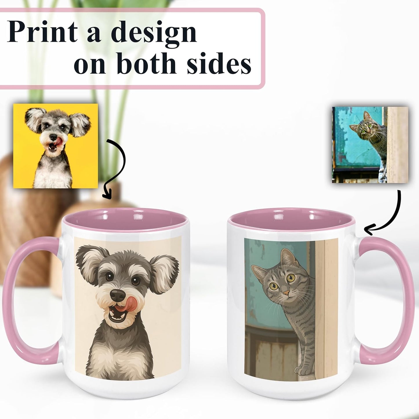 Personalized Coffee Mug, Custom Drawing Portrait Gift, Funny Customized Coffee Gift for Men & Women, Custom Mugs with Pictures, Pink 15oz Customized Ceramic Tea Cup
