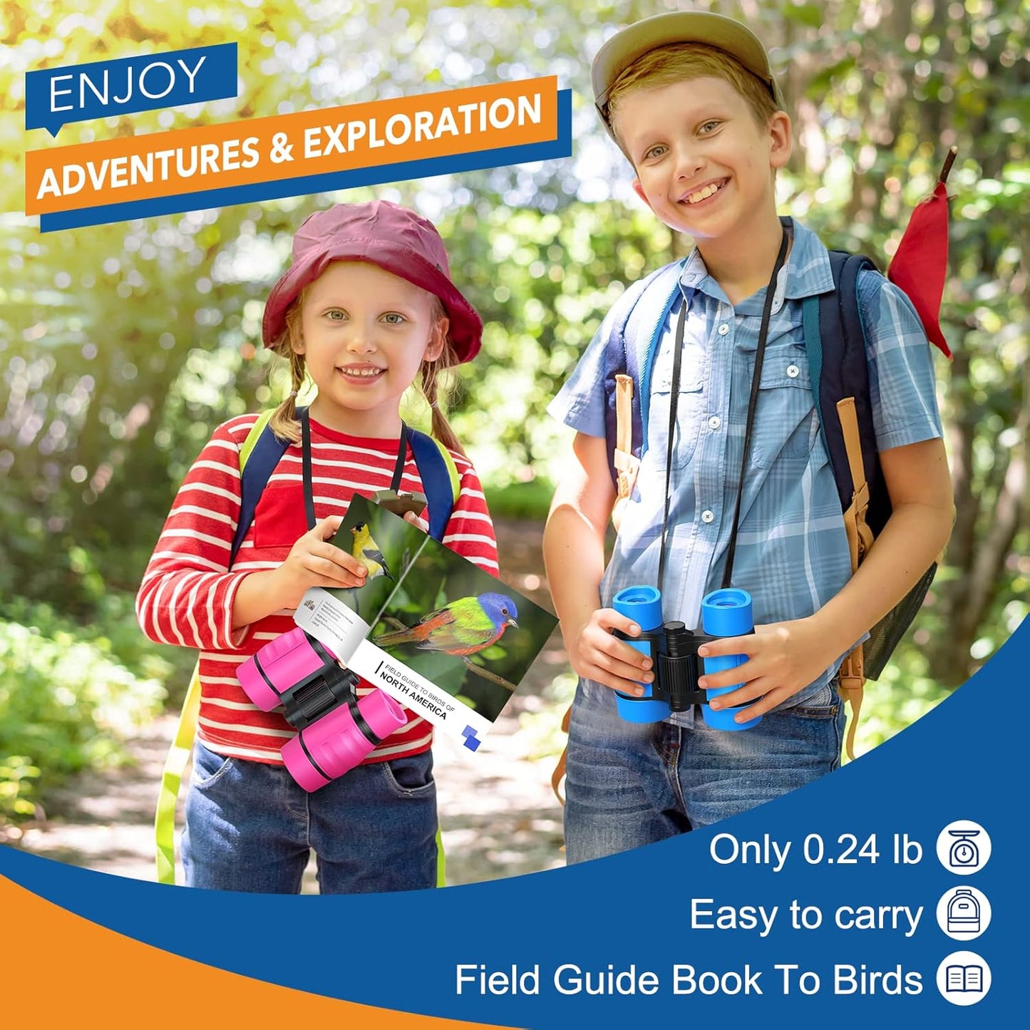 Toys for 3-7 Year Old Boys: LET'S GO! Binoculars for Kids with Bird Watching Manual Easter Birthday Gifts for 4 5 6 7 8 Year Old Boy Girls Outdoor Toy for Kid Ages 5-7 Toddler Camping Telescope