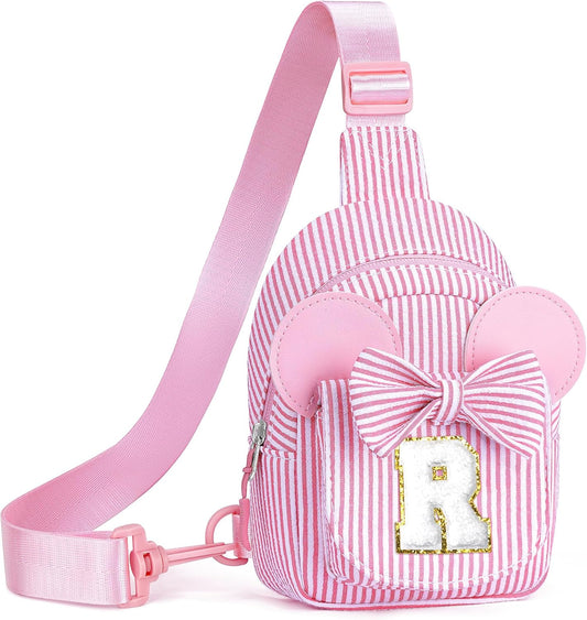 Pink Crossbody Bag, Gifts for Little Girl, Birthday Gifts for 3 4 5 6 7 8 9 Year Old Girls Gift Ideas, Birthday Gift for Girl Kids, Small Initial Belt Bag (Pink R)