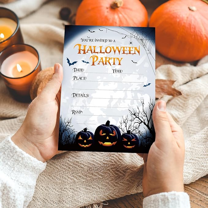 20 Pack Halloween Invitations with Envelopes Stickers Spooky Pumpkin Invitation Cards Blank Invites for Party Supplies, 5 x 7 Inch