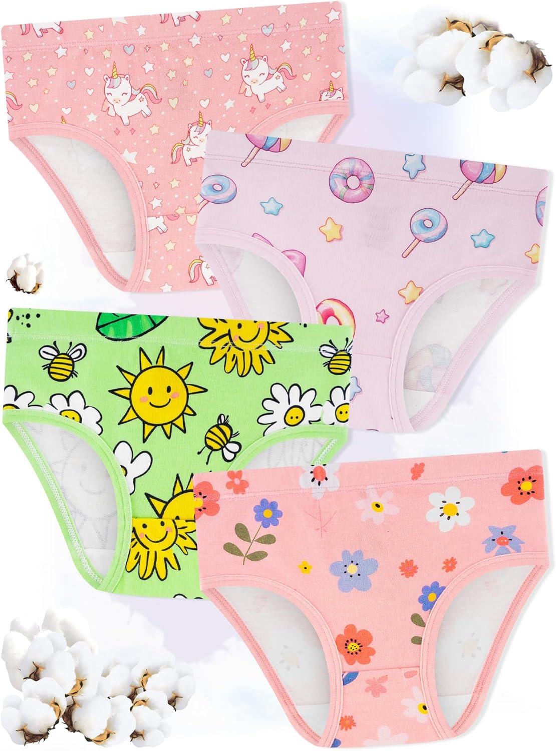 Girls' Underwear,Soft Cotton Tagless Panties for Toddlers' & Little Kids Comfort,Breathable Briefs,8-Pack