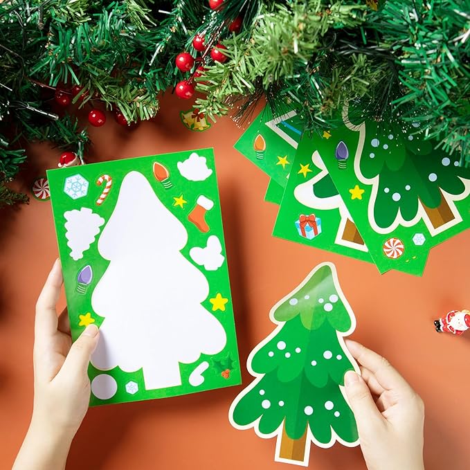 JOYIN 24 Pcs Christmas Tree Stickers, Make Your Own Christmas Tree Green Stickers Sheets, Party Favors for Kids Xmas Party Supplies, Classroom Games, Stocking Stuffers Holiday Presents