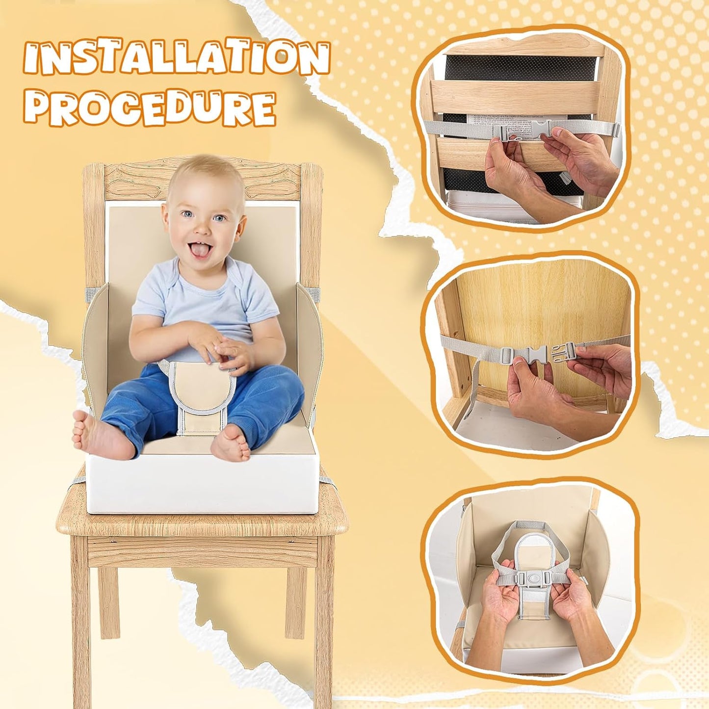 Toddler Booster Seat, Baby Booster for Dining Table, Travel Toddler Chair with Adjustable Straps, Portable Kitchen Booster for Baby, Compact Design, Easy to Clean