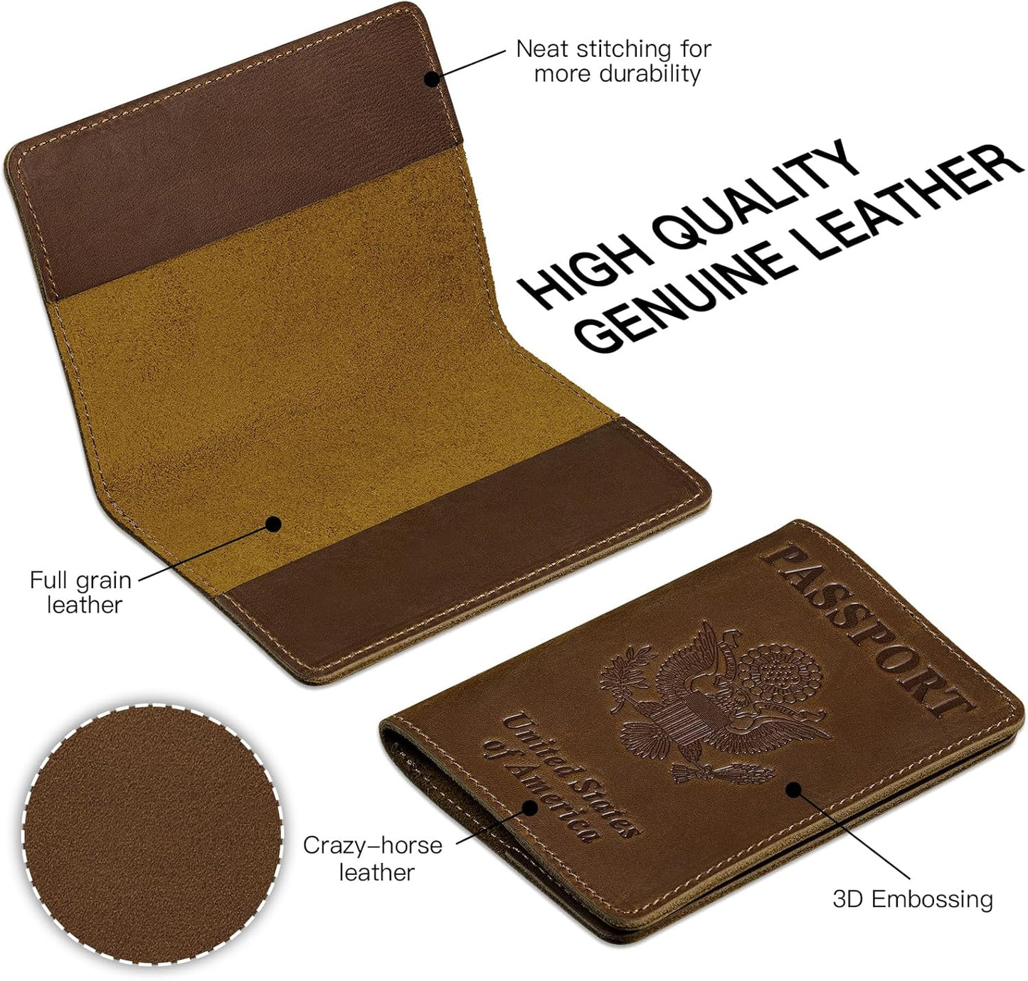 BIAOTIE Premium Leather Passport Holder Covers, Rfid Travel Wallet Passport Document Holder, Travel Essentials Wallet Cover Case for Men and Women (Brown)