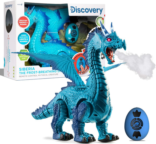 Discovery Kids Siberia, The Frost-Breathing RC Dragon with Smoke Breath, Walking, Wing Flapping & Light Up Large Dinosaur Toy with Realistic Roaring Sounds, Remote Control Toy Dragon