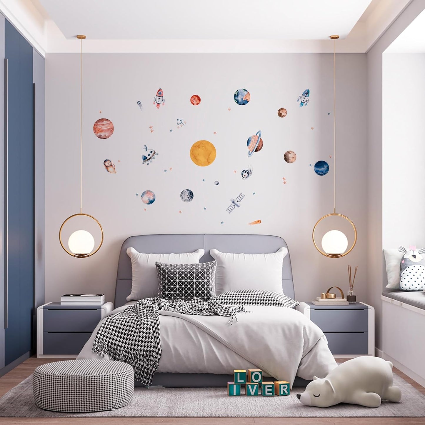 Solar System Wall Decals for Kids - Planets and Space Themed Wall Stickers by Lipastick - Peel and Stick Vinyl Decals for Boys and Girls Bedroom, Nursery, Playroom - Wall Stickers for Girls Room