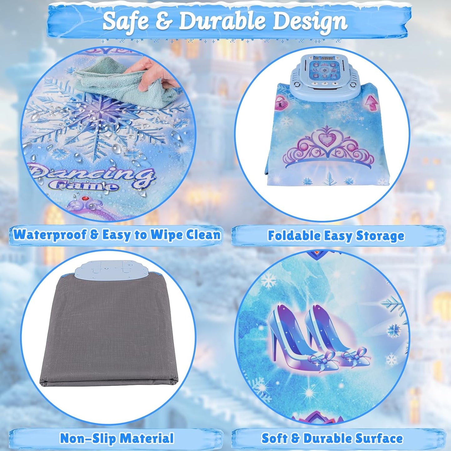 Dance Mat Toys Girl Gift: 8-Button Frozen Dance Pad Wireless Bluetooth Electronic Dance Game for Kids with 4 Game Modes LED Light Built-in Music Birthday Gifts for 3 4 5 6 7 8 9 10+ Years Old Girls