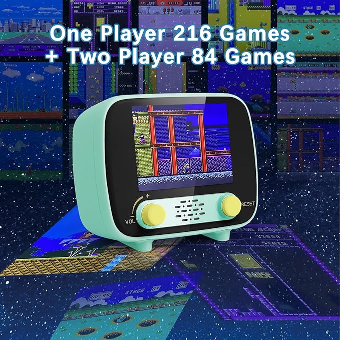 Mini Arcade Machine, Retro Gaming Console, Handheld Game Console, 2.8 Inches, (One Player 216 Classic Games, Two Player 84 Classic Games), Supports for 2 Handheld Controller & AV Output TV