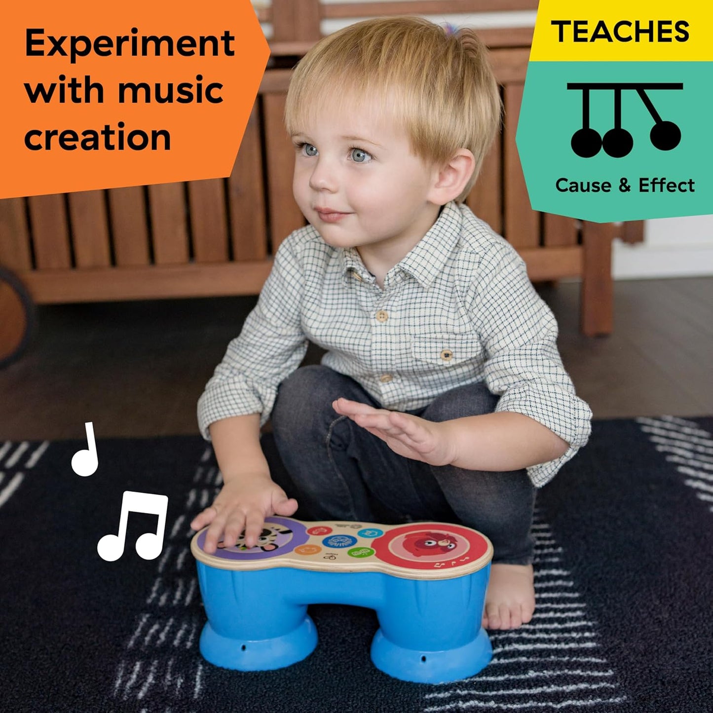 Baby Einstein Upbeat Tunes Magic Touch Wooden Drum Musical Toy Ages 6 Months +