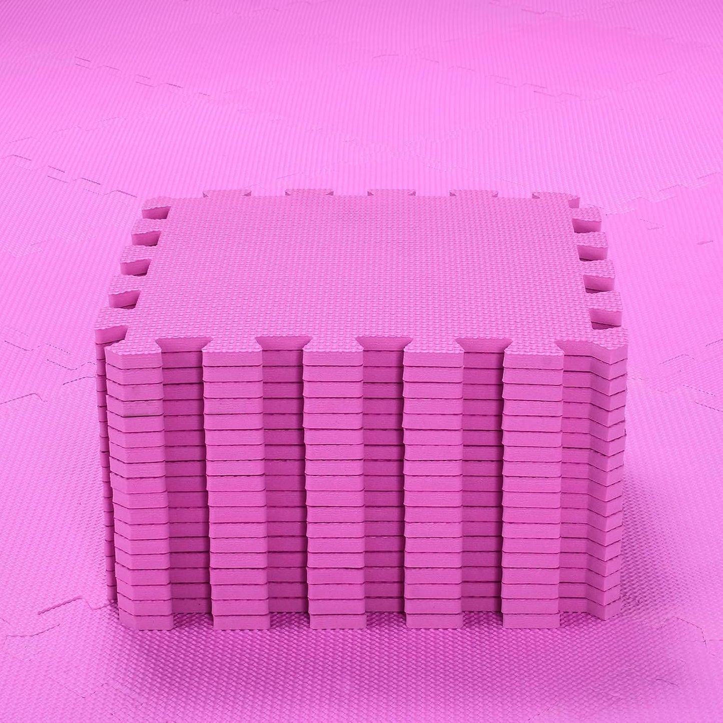 qqpp EVA Rubber 18 Tiles Interlocking Puzzle Foam Floor Mats - Baby Play Mat for Playing | Exercise Mat for Home Workout. Pink. QC-Cb18N
