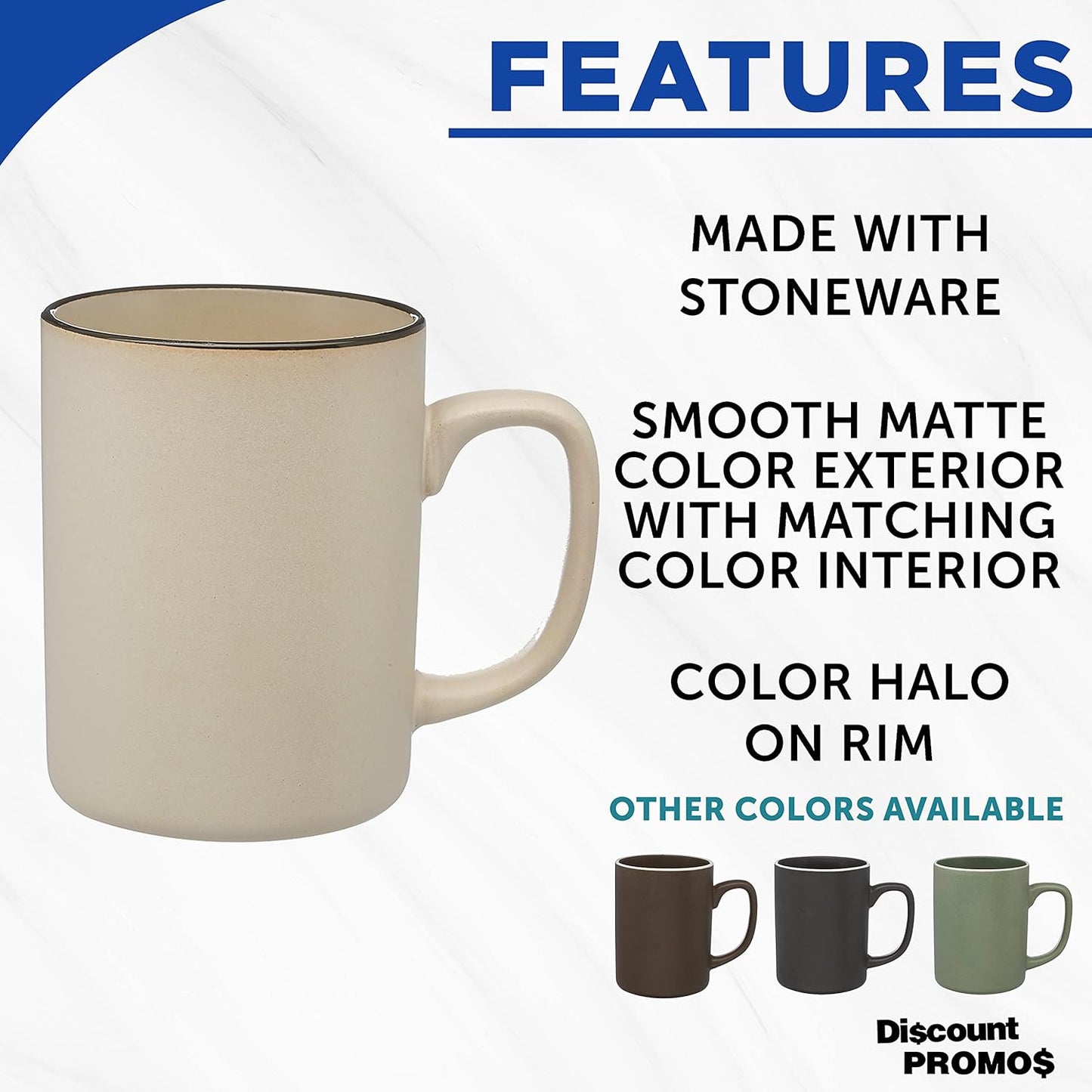 DISCOUNT PROMOS El Grande Matte Ceramic Mugs 20 oz. Set of 12, Bulk Pack - Perfect for Tea, Espresso, Cappuccino, Hot Cocoa - Beige