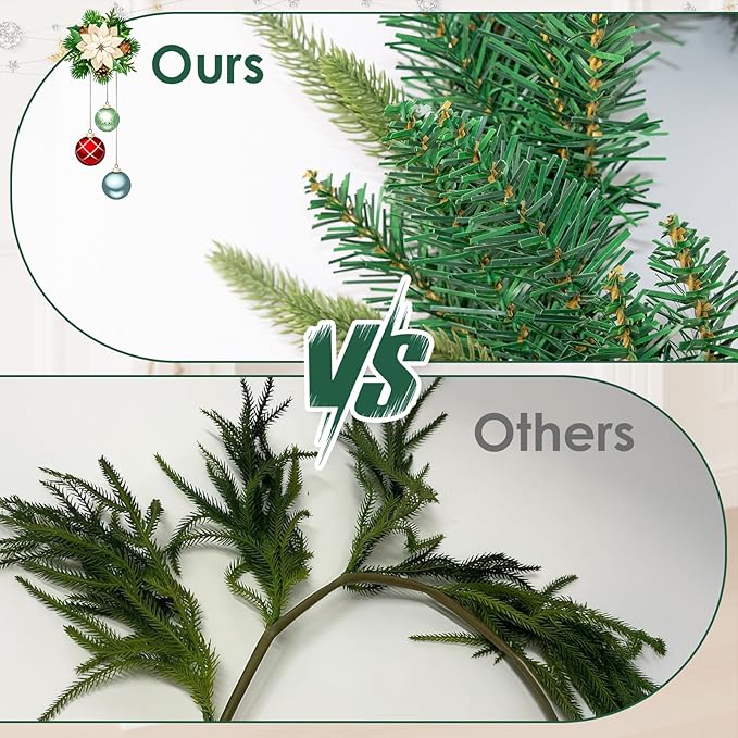 9FT Christmas Garland Artificial Norfolk Pine Tree Greenery, Cedar Cypress with Red Berries Pine Cones, Realistic Winter Holiday Mantel Fireplace Door Table Decor, Indoor Outdoor