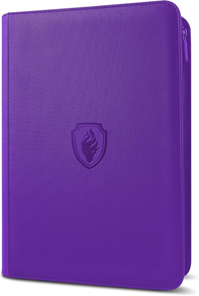 Premium Zip Card Binder, Fabmaker 9 Pocket Trading Card Binder, PU Cover Zipper Card Collection Album, Sturdy 360 Side-Loading Card Folder Holder for MTG, TCG, Game Cards, Sports Cards, Purple