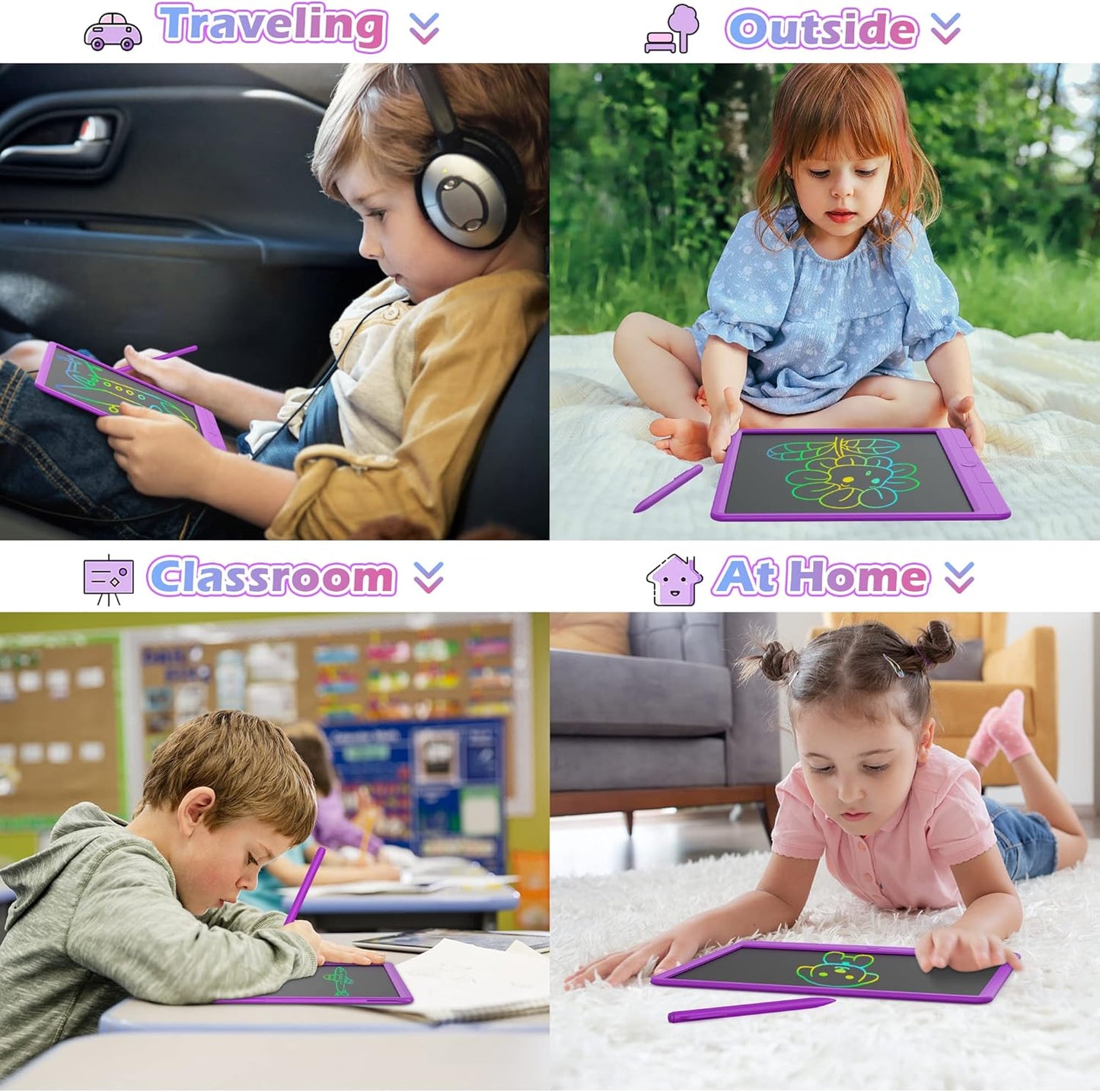 GIGART LCD Writing Tablet 15 Inch Drawing Tablet Magic Doodle Board Drawing Pad, Electronic Writing Board, Educational Toys Gifts for Kids and Adults at Home,School and Office（Purple）