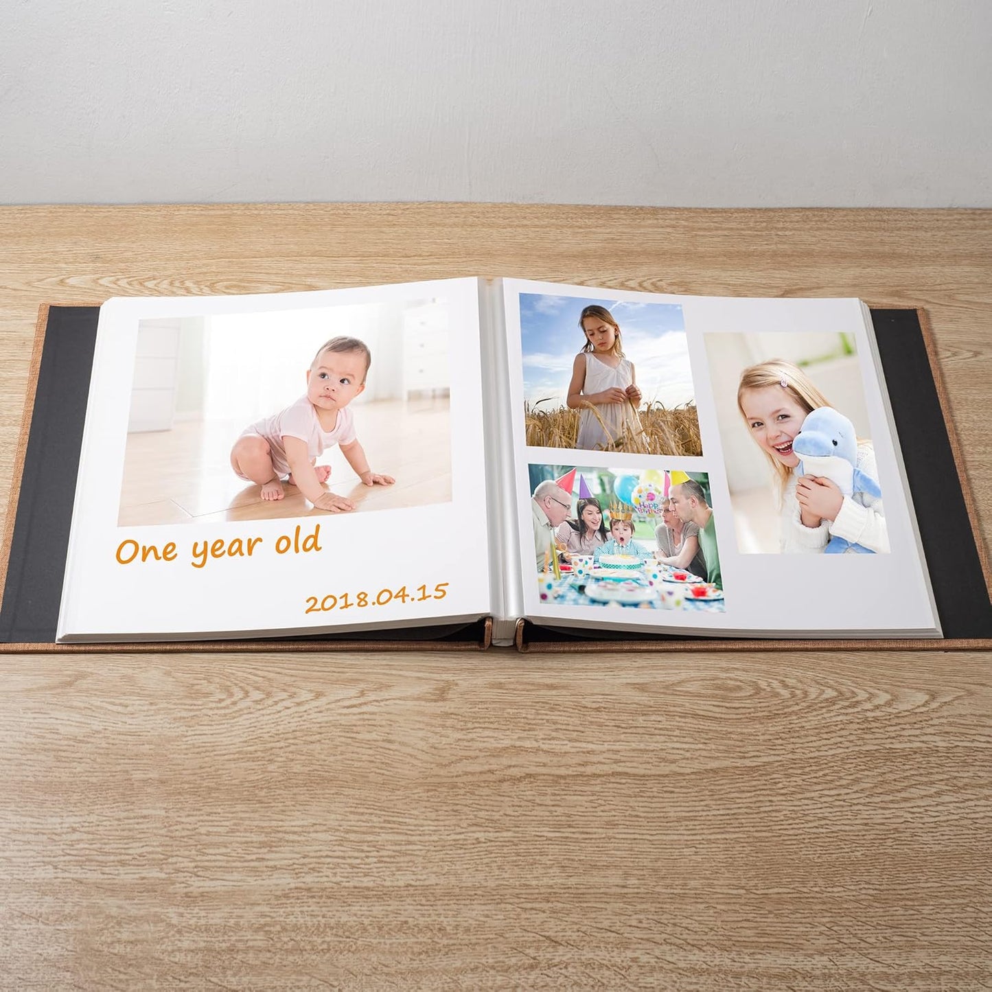 Large Photo Album Self Adhesive Scrapbook Album for 4×6 5×7 8×10 Pictures DIY Magnetic Linen Cover Album 60 Pages for Family Wedding Gifts with Metal Pen and Plastic Board