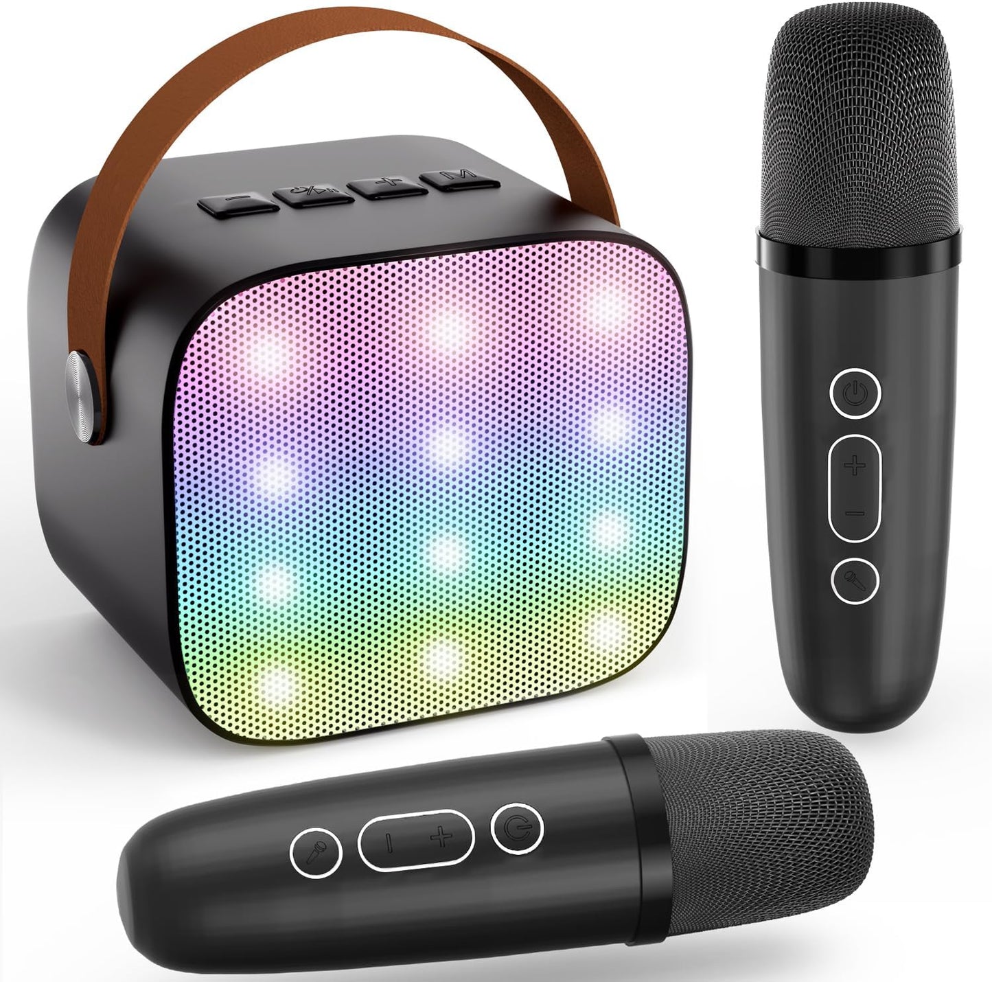 Mini Karaoke Machine for Kids Teen Adults - Toddler Toys Birthday Gift for Kids Girls Ages 3-12, Portable Bluetooth Speaker Set with 2 Wireless Microphones fits Family Fun Indoor Party Camping, Black