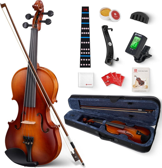 Vangoa Violin 1/4 Size Set Fiddle Outfit, Handcrafted Quarter Starter Acoustic Violins Kit with Solid Wood Side Board Lightweight Hard Case for Beginners Students, Child, Kids, Adults, Right Handed