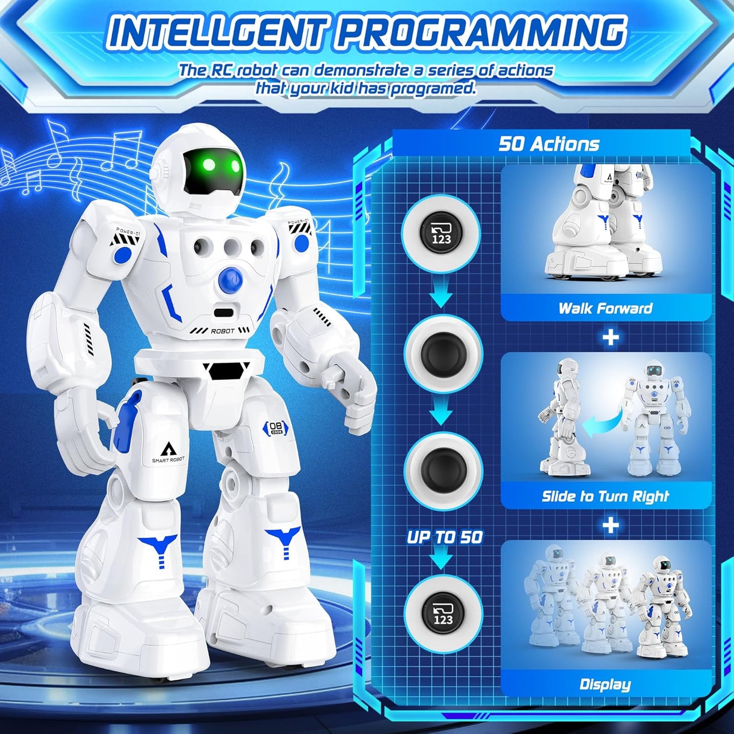 Robot Toys for Kids 3-5, Programmable Remote Control Robot with Walking, Sliding, Singing and Dancing, RC Gesture Sensing Control Smart Robots for Age 3-12 Kids Christmas Birthday