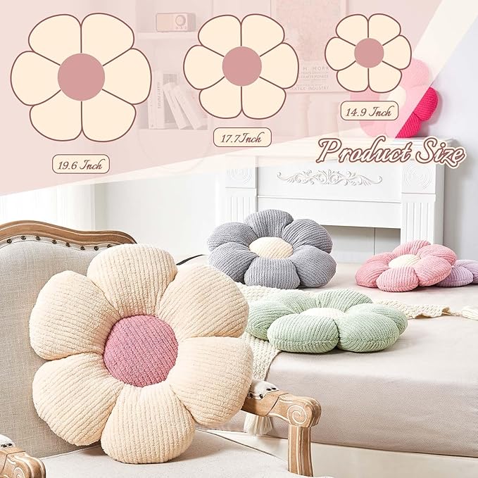 Flower Throw Pillow, Soft Peach Pink 19.6" Shaped Floor Pillow for Home Decor, Cute Aesthetic Plush Decorative Pillows for Bed, Sofa, Couch
