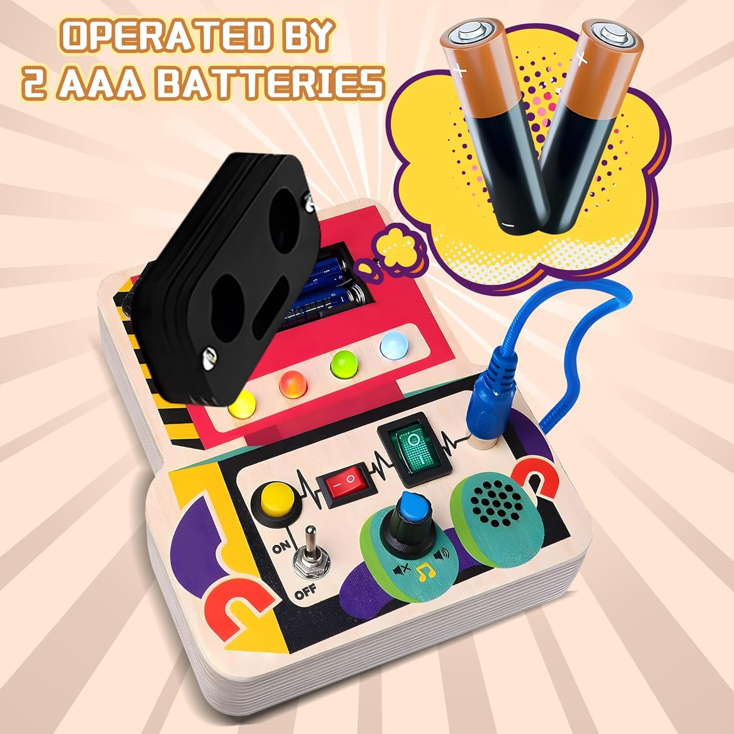 Montessori Busy Board with Led Light, Wooden Sensory Board Travel Toys for 1 Year Old, Preschool Learning Activities Easter Gifts for Boys Girls