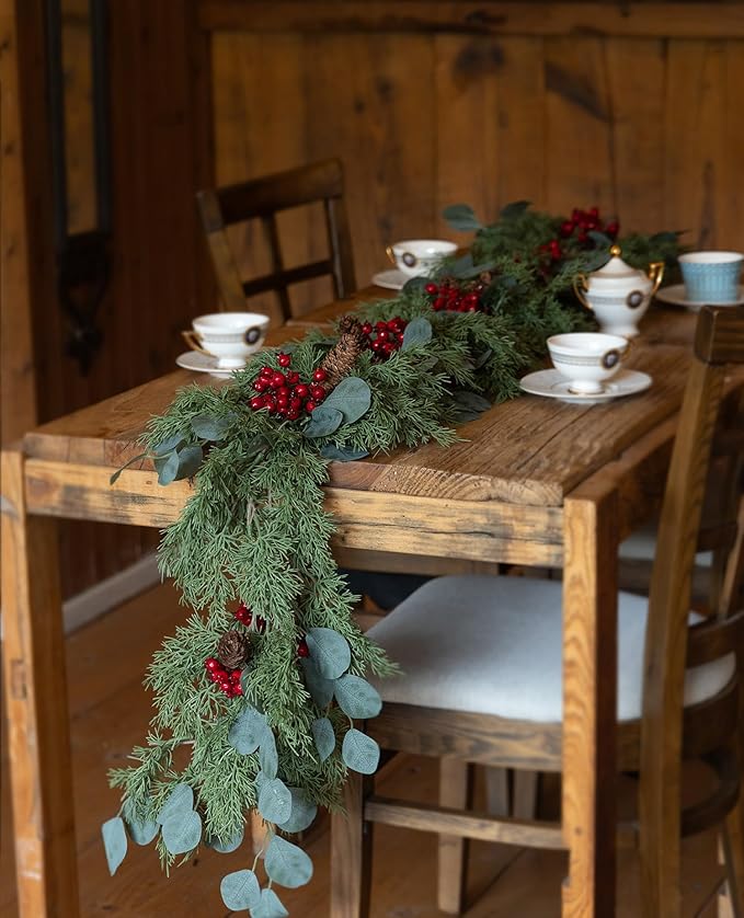 6.3FT Christmas 108 Branch Tips Artificial Cedar Garland, Anna's Whimsy Artificial Pine Cypress Greenery Garland, Christmas Decorations Indoor Outdoor Decor Winter Garlands