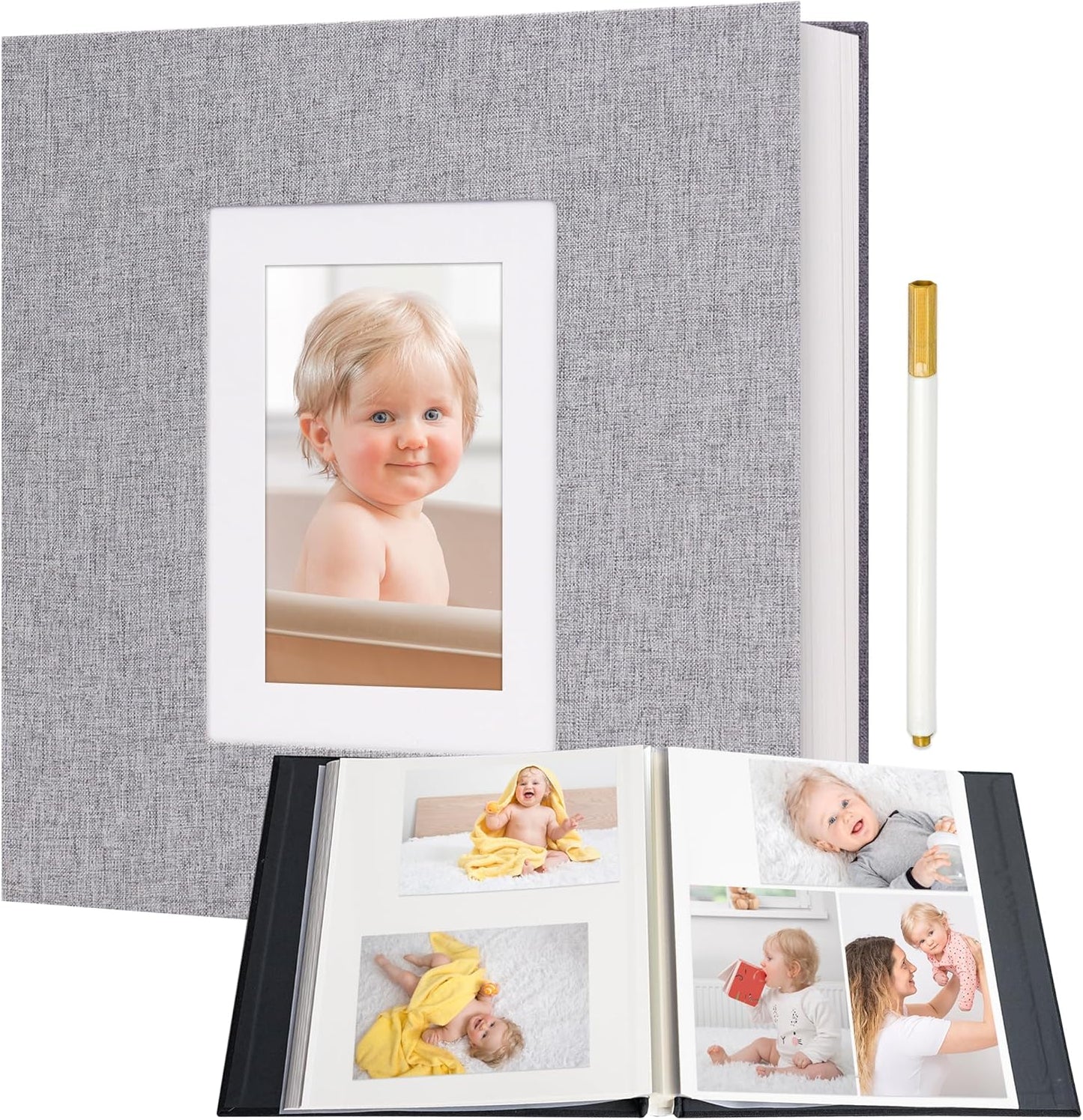 Vienrose Photo Album Self Adhesive for 2x3 4x6 5x7 8x10 Pictures DIY Scrapbook 40 Blank Pages Linen Cover Memory Book for Wedding, Baby Growth, Travel, Grey