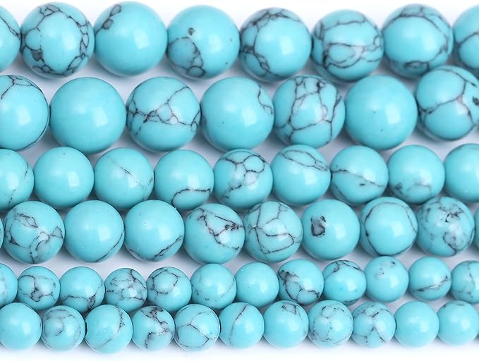 Lake Blue Turquoise Stone Beads Gemstone Round Crystal Energy Jade Beads Stone Beads for Jewelry Making DIY Bracelet Necklace Jewelry Making 1 Strand 15.5inch 60PCS 6MM