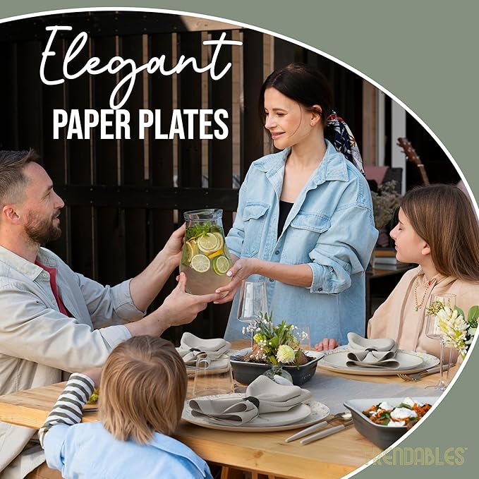 Trendables Heavy Duty Paper Plates Set For 16 Guests - 16 Each Of 8-inch And 10-inch Disposable Plates For Party - Fancy 32 Piece Dinnerware Set For All Occasions | Floral Design, Charm