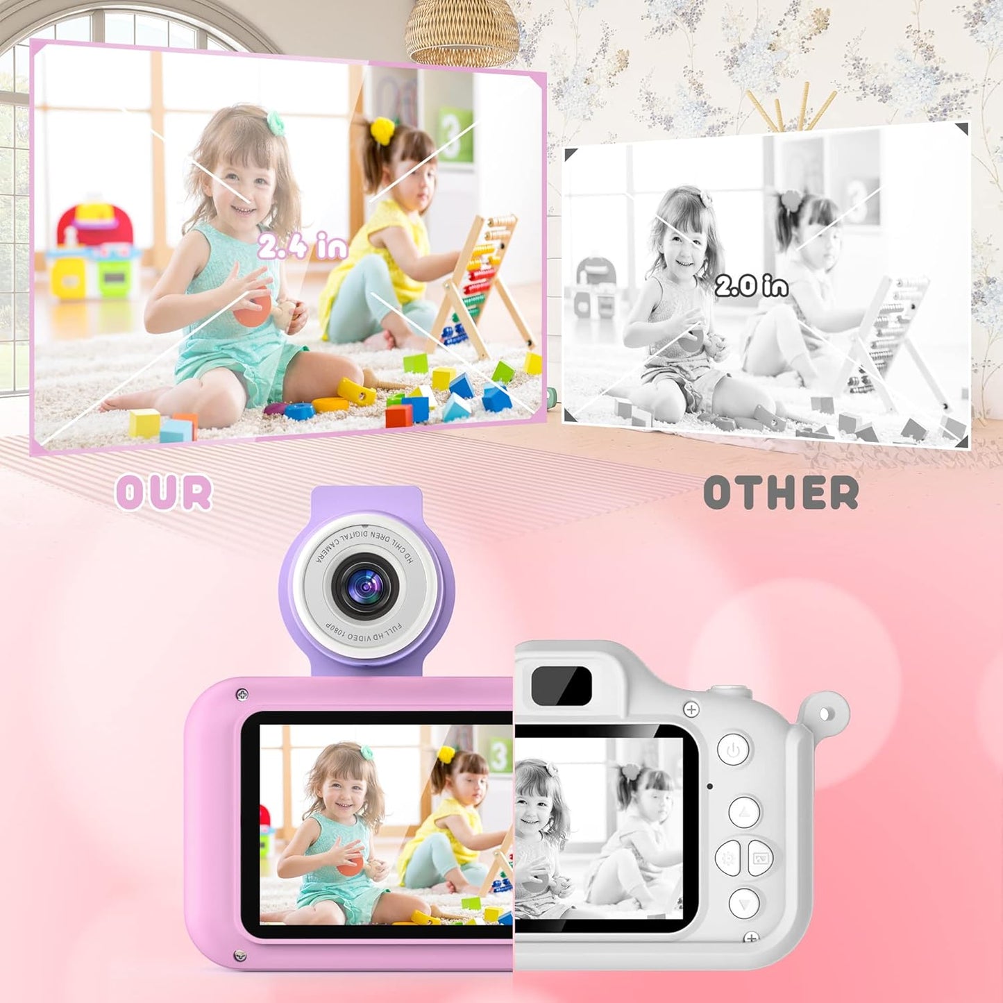 Kids Camera with 180° Flip-up Lens for Selfie & Video, HD Digital Video Cameras for Toddler with 32GB SD Card, Ideal for 3-8 Years Old Girls Boys on Birthday Christmas Party as Gift