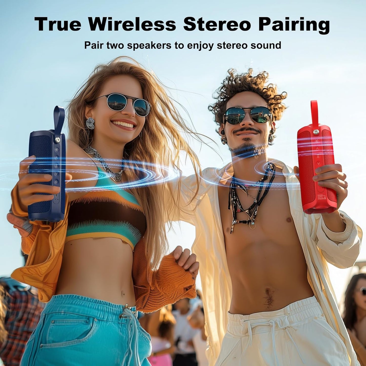 Bobtot Portable Bluetooth Speaker, IPX6 Waterproof Speaker with Punchy Bass, 15W Loud Sound, RGB, 15H Playtime, Dual Pairing for Party, Camping, Beach, Blue