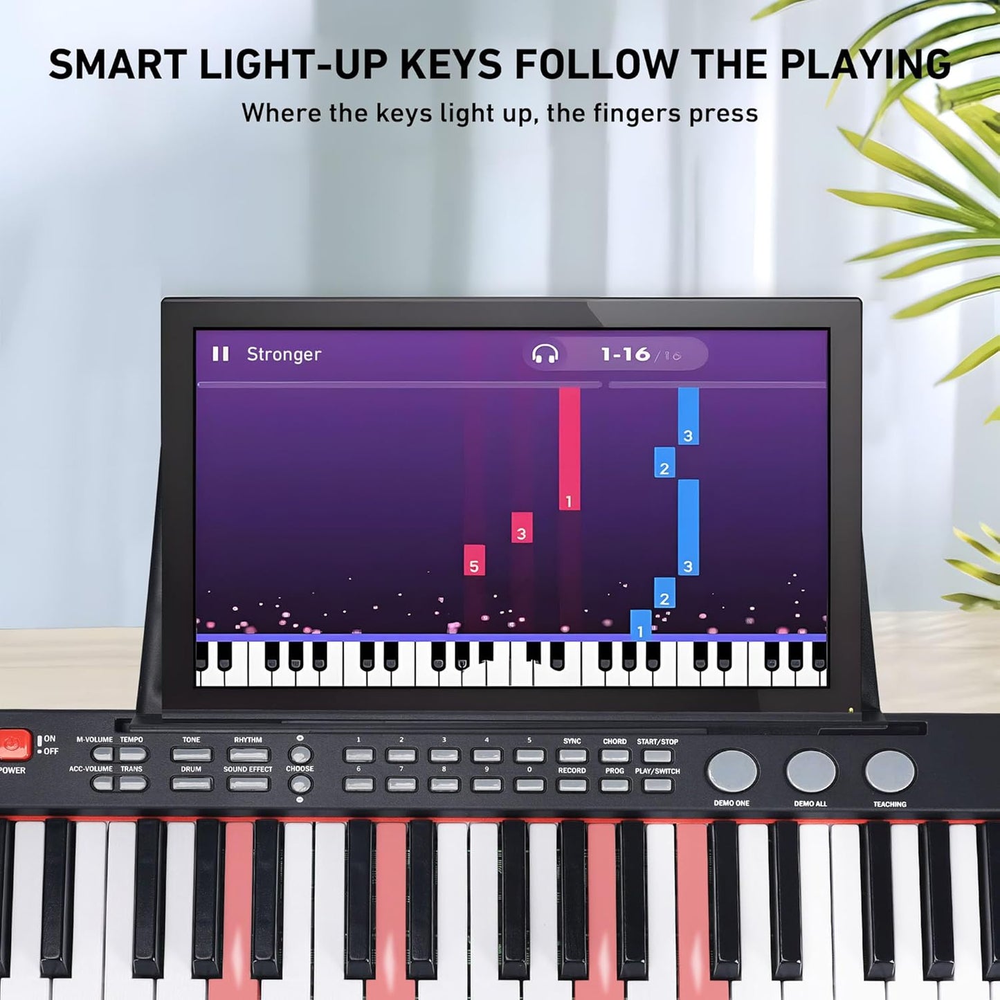 Lexington 61 Key Keyboard Piano, Complete Electronic Piano Keyboard Set for Beginners Adults, Portable Music Keyboard with Lighted Keys, Teaching Modes, Stand, Case, Microphone (61-Key Black)