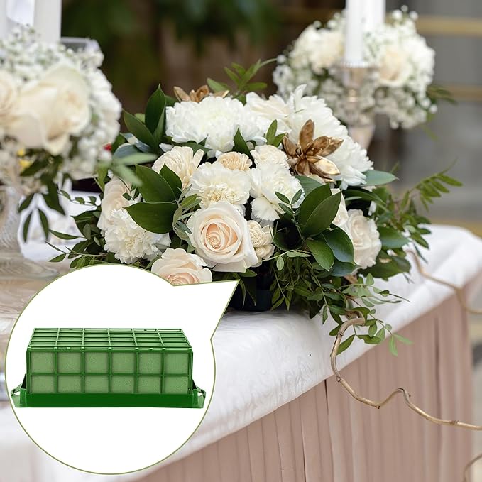 Aodaer 4 Pieces Floral Foam Cage with Floral Foam for Fresh and Artificial Flowers Rectangle Dry and Wet Flower Cage Bowl Holder for Wedding, Home and Garden Arrangement Decorations