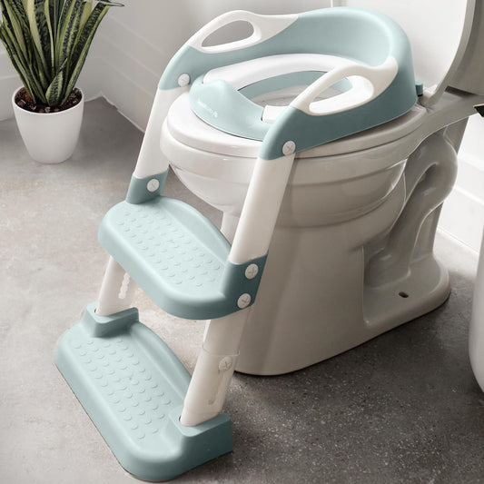 Jool Baby Potty Training Seat with 2 Step Ladder for Toddlers - Soft Cushioned Seat & Splash Guard, Adjustable Height (Aqua)
