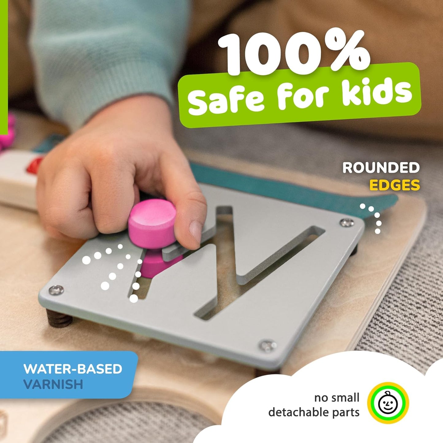 Montessori Busy Board for Toddlers, Premium Wooden Toddler Busy Board for 1 2 3 Year Old with 10 Educational Activities for Fine Motor Skills, Sensory Activity Toy for Travel, Gift for Boys & Girls