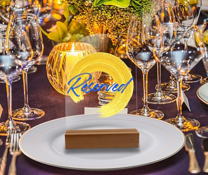 Clear Acrylic Sign with Wooden Stand Table Numbers DIY, 10 Pack Acrylic Sheets Table Signs for Wedding, 4x6 Inch Arch Signs Blank for Restaurant Party Bridal Shower (No printing included)
