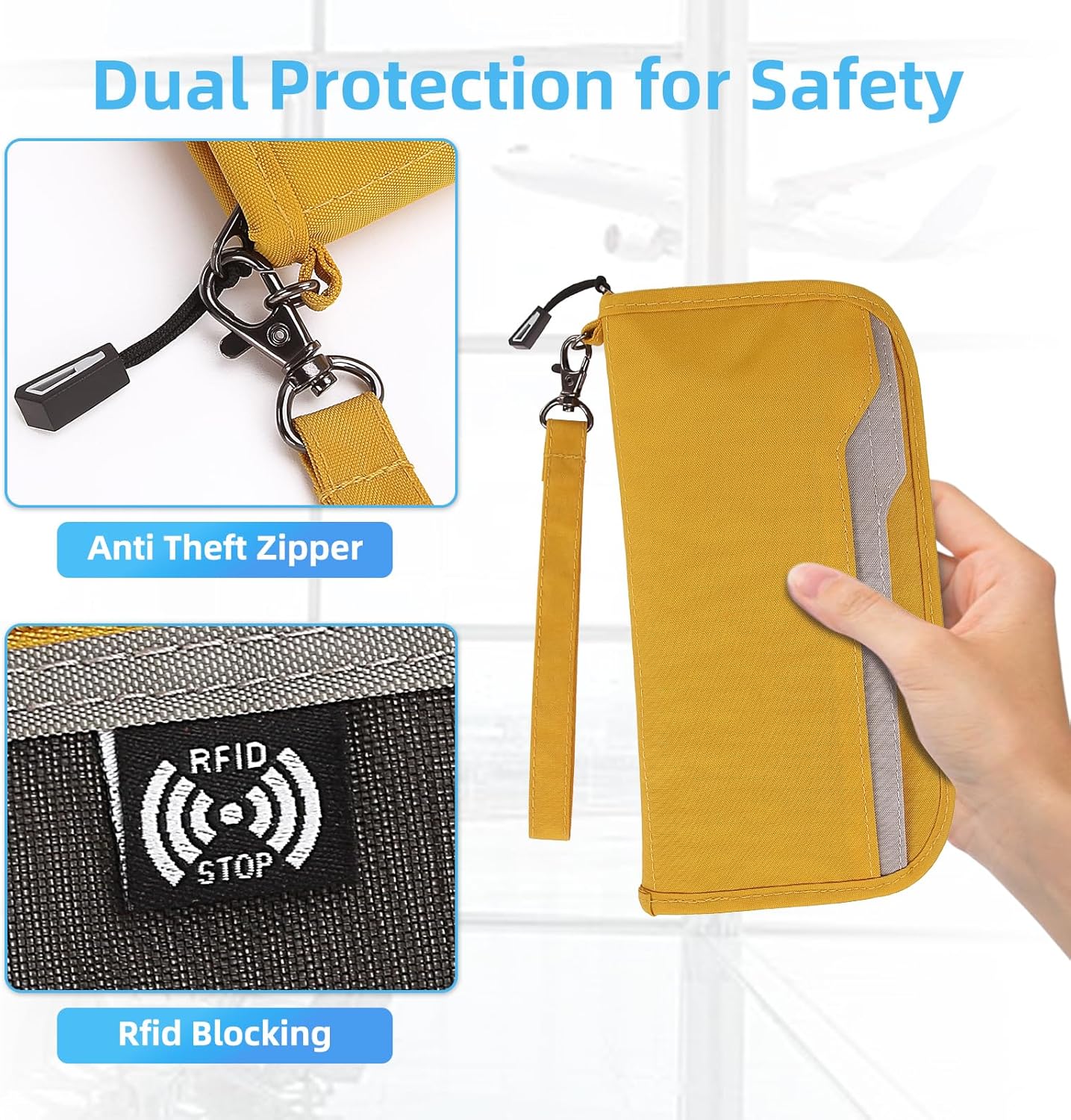 ZOPPEN Passport Holder Family RFID Passport Wallet, Passport Holder Women/Men, Travel Wallet Documents Organizer Zipper Case with Removable Wristlet Strap, Travel Essentials for Flying