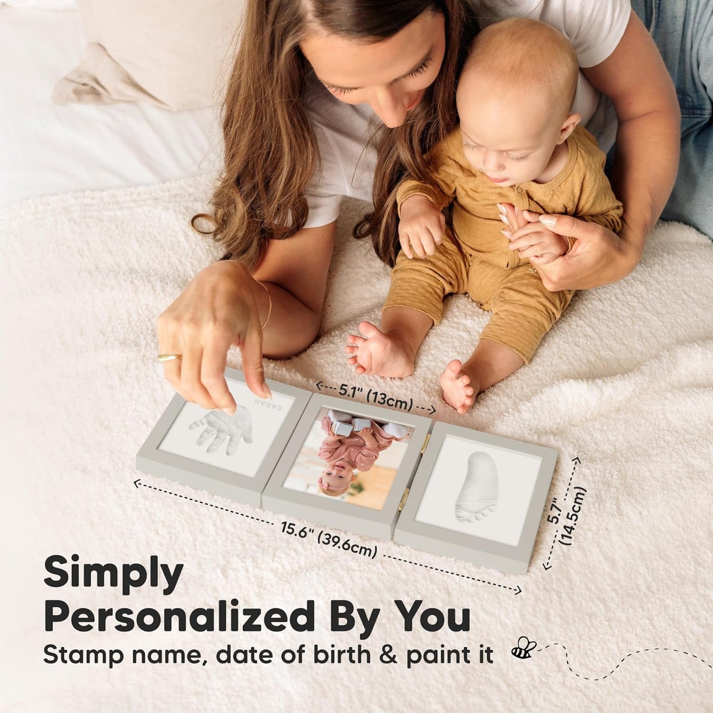 Baby Shower Gifts for Boys, Girls - Baby Hand and Footprint Kit, Newborn Handprint Kit, Keepsake Photo Frame, Nursery Picture Frame, Gender-Neutral Newborn Keepsake Gifts (Cloud Gray)