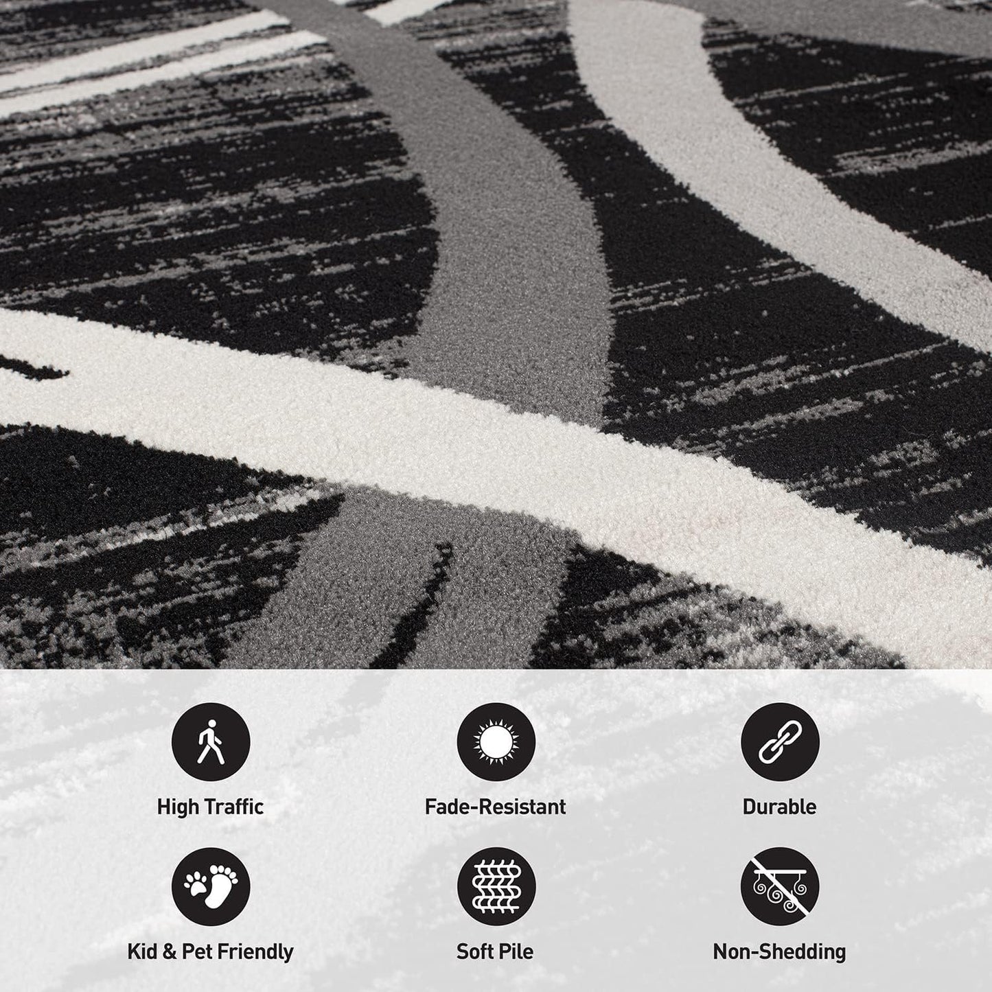 Rugshop Modern Wavy Circles Design Area Rug 10' x 14' Black