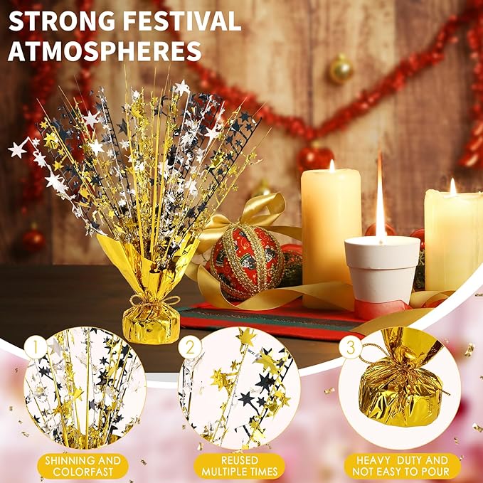 6 Pack Star Table Centerpieces for Party, Birthday Table Decorations for Kids Adults, Party Centerpieces for Tables for Wedding Baby Shower Graduation Holiday Event (Gold Silver Black)