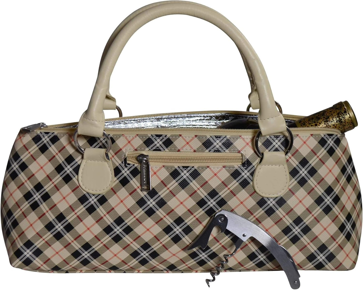 Wine Clutch Bag Thermal Insulated Wine Carrier Tote Holds Red and White Wine 750 Milliliter Bottle Includes Portable Waiter Style Corkscrew