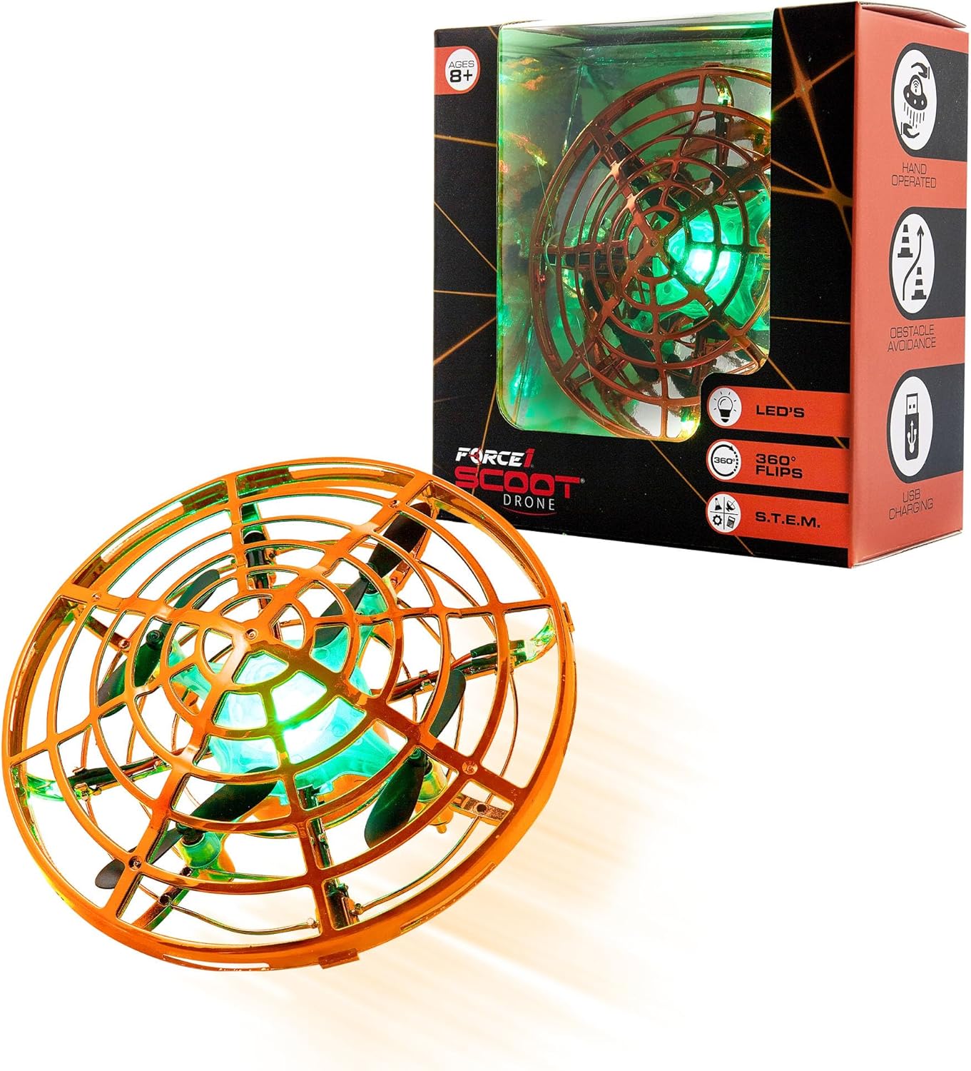 Force1 Scoot Skeet Mini Drone Electronic Shooting Game for Kids (Drone Only)- Hand Drones for Kids Compatible with Scoot Skeet LED Blaster, Electronic Target Game Indoor Flying Ball Drone Toy (Orange)