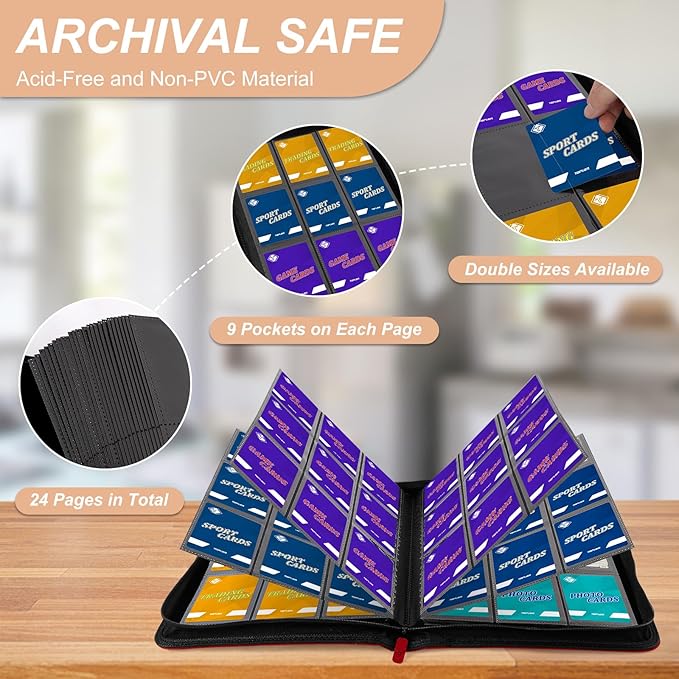 Trading Card Binder 9-Pocket, TCG Binder Fit for MTG Yugioh Card Album Book 432 Side-Loading Pockets, Premium Card Collection Binder for Baseball Football Sports Cards PTCG with Zipper (Red)