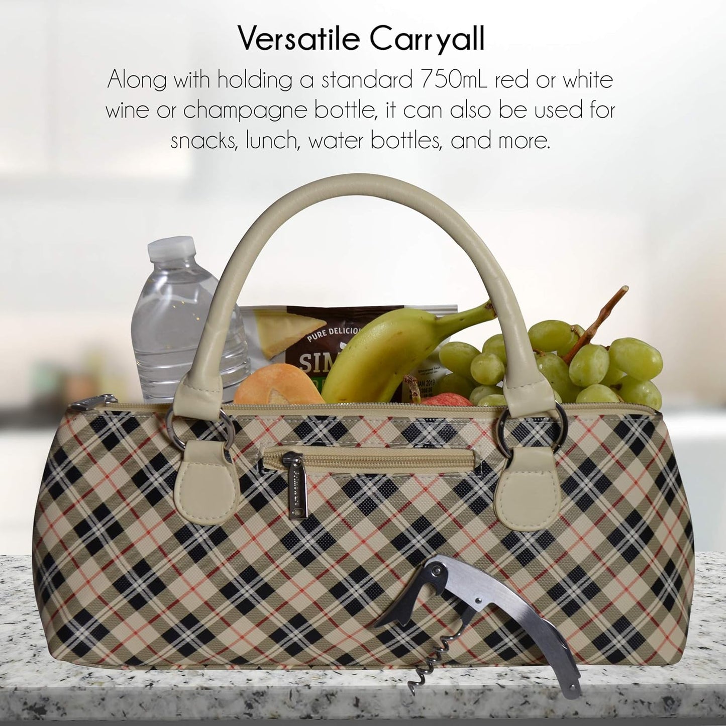 Wine Clutch Bag Thermal Insulated Wine Carrier Tote Holds Red and White Wine 750 Milliliter Bottle Includes Portable Waiter Style Corkscrew
