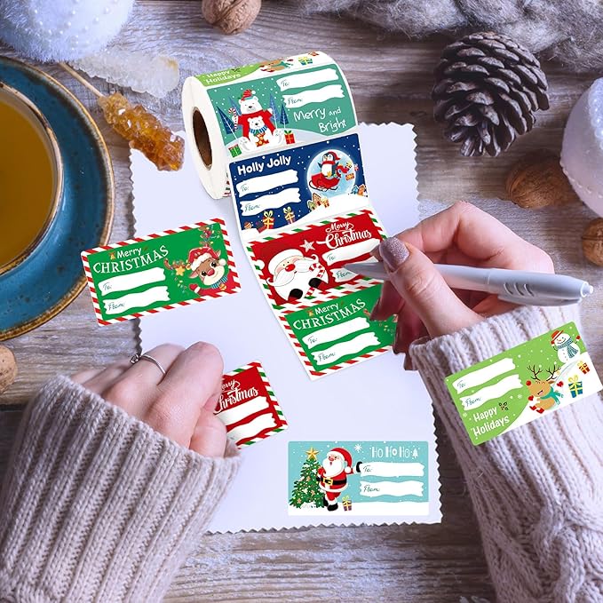 ALODNY 500 Pcs Christmas Gift Tags Stickers,Self-Adhesive Name Tag,Christmas Labels Gift Tags for Christmas Presents Holiday Decorations