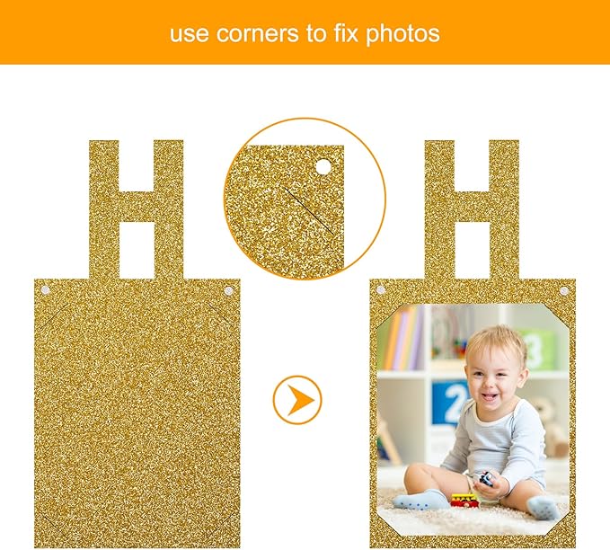 Birthday Photo Banner, Suitable for Kids and Adults Birthday Party Decoration, Annual Milestone Golden Happy Birthday Banner (gold)